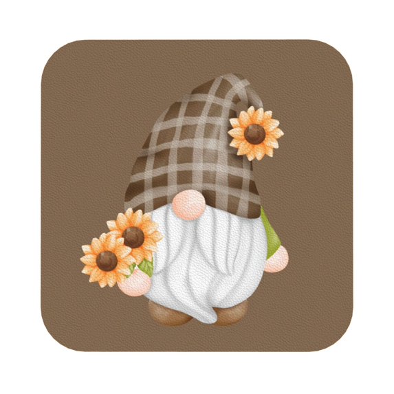 Bingfone Vintage Sunflower Gnomes 4 Leather Drinks Coasters With Set Of 6,Suitable For Home Kitchen,Coffee Cup Coasters Home Gift