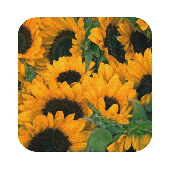 Bingfone Vintage Sunflowers 7 Leather Drinks Coasters With Set Of 6,Suitable For Home Kitchen,Coffee Cup Coasters Home Gift
