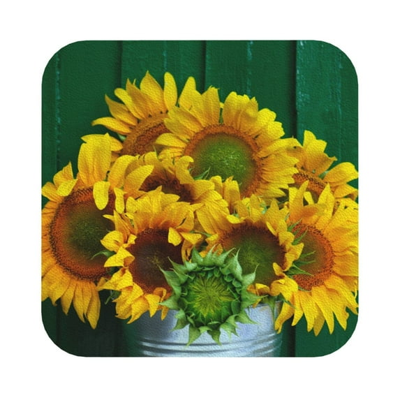 Bingfone Vintage Sunflowers In Bucket Leather Drinks Coasters With Set Of 6,Suitable For Home Kitchen,Coffee Cup Coasters Home Gift