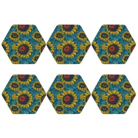 Bingfone Vintage Sunflowers Leather Drinks Coasters with Set of 6,Suitable for Home Kitchen,Coffee Cup Coasters Home Gift