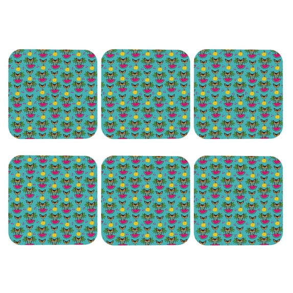 Bingfone Vintage Sunmmer Cat Leather Drinks Coasters with Set of 6,Suitable for Home Kitchen,Coffee Cup Coasters Home Gift