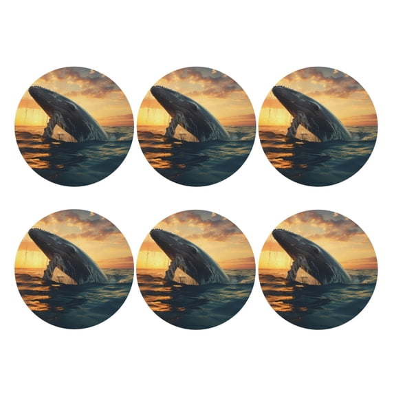 Bingfone Vintage Sunset Ocean Whale Leather Drinks Coasters with Set of 6,Suitable for Home Kitchen,Coffee Cup Coasters Home Gift