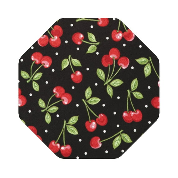 Bingfone Vintage Sweet Red Cherry Leather Drinks Coasters With Set Of 6,Suitable For Home Kitchen,Coffee Cup Coasters Home Gift