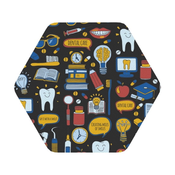 Bingfone Vintage Teeth Leather Drinks Coasters With Set Of 6,Suitable For Home Kitchen,Coffee Cup Coasters Home Gift