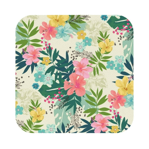 Bingfone Vintage Tropical Flowers Leather Drinks Coasters With Set Of 6,Suitable For Home Kitchen,Coffee Cup Coasters Home Gift