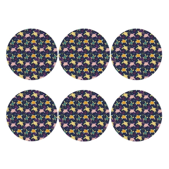 Bingfone Vintage Turtle Leather Drinks Coasters with Set of 6,Suitable for Home Kitchen,Coffee Cup Coasters Home Gift