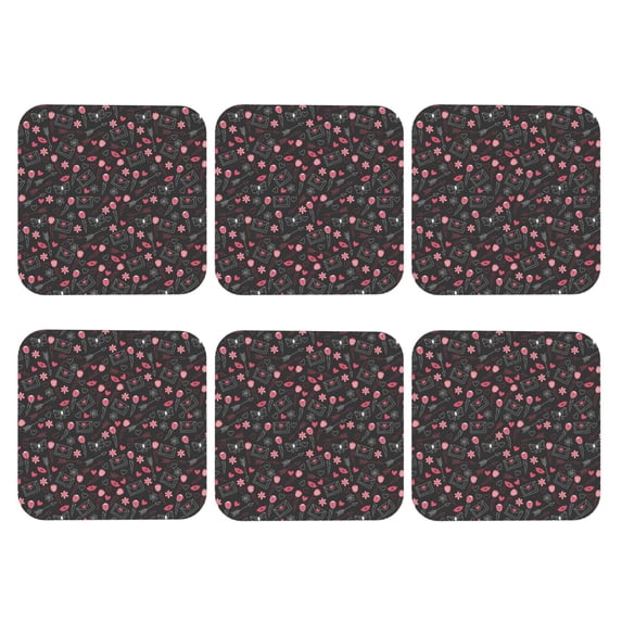 Bingfone Vintage Valentine'S Day Leather Drinks Coasters with Set of 6,Suitable for Home Kitchen,Coffee Cup Coasters Home Gift