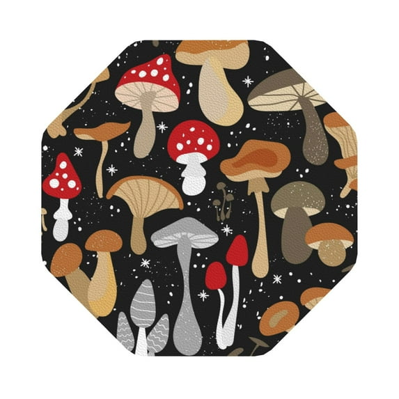 Bingfone Vintage Various Mushrooms Leather Drinks Coasters With Set Of 6,Suitable For Home Kitchen,Coffee Cup Coasters Home Gift