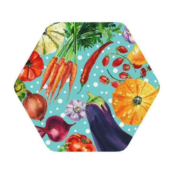 Bingfone Vintage Vegetable Leather Drinks Coasters With Set Of 6,Suitable For Home Kitchen,Coffee Cup Coasters Home Gift