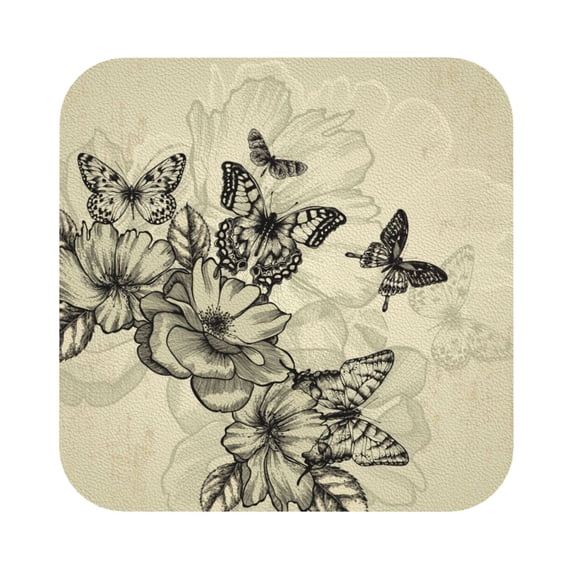 Bingfone Vintage Vintage Floral Leather Drinks Coasters with Set of 6,Suitable for Home Kitchen,Coffee Cup Coasters Home Gift