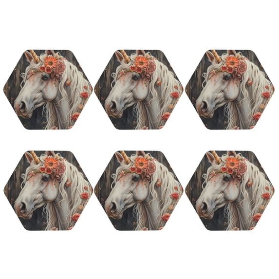 Bingfone Vintage Vintage Floral White Horse Leather Drinks Coasters with Set of 6,Suitable for Home Kitchen,Coffee Cup Coasters Home Gift