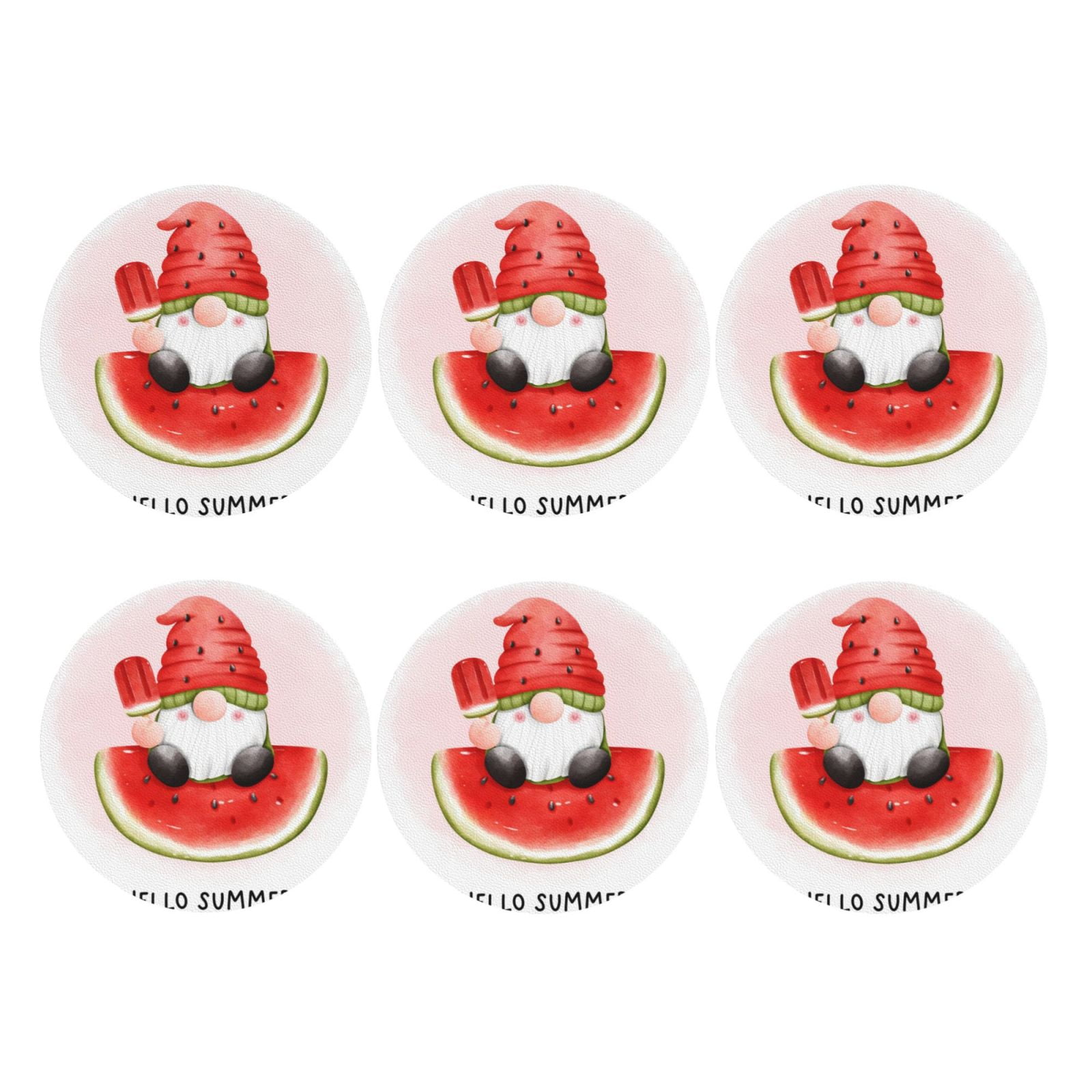 Bingfone Vintage Watermelon Gnome Leather Drinks Coasters with Set of 6