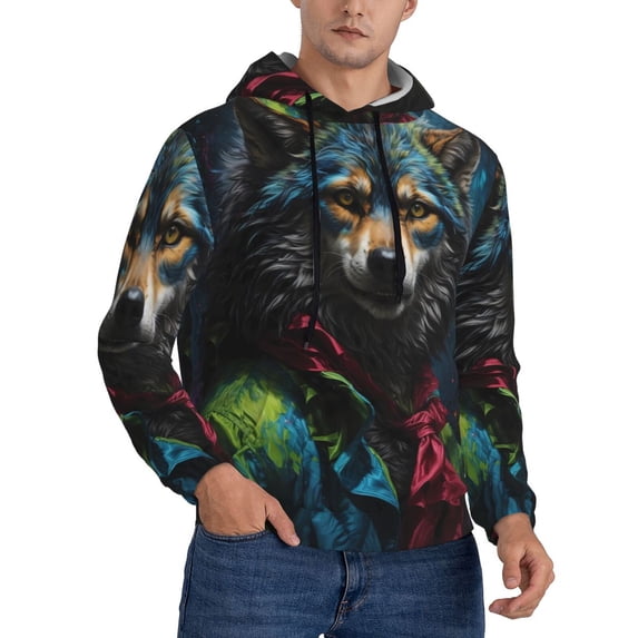 Bingfone Vintage Wolf Warrior Men's Drawstring Hoodie Long Sleeve Pocket Sweatshirts-Small