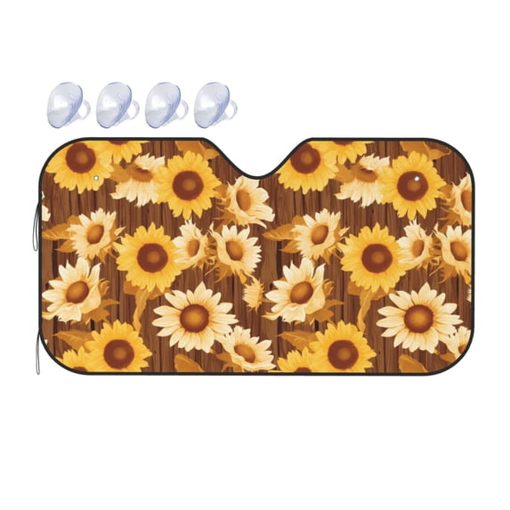 Bingfone Vintage Wood Grain Sunflower B Car Windshield Sunshade,Sun Foldable Sun Shield Sun Visor for Car - Medium