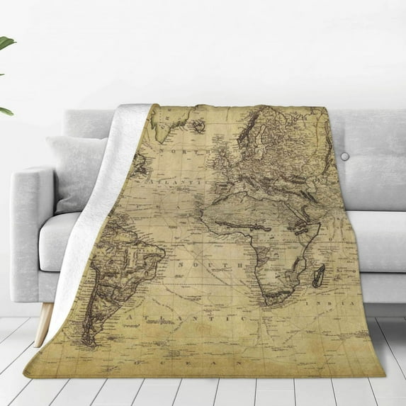 Bingfone Vintage World Map Print Flannel Fleece Blanket Throw Blanket For Bed,Sofa,Couch,Travel,Camping(60"X50")