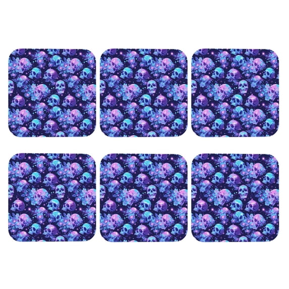 Bingfone Vintage crystal Skull flower star Leather Drinks Coasters with Set of 6,Suitable for Home Kitchen,Coffee Cup Coasters Home Gift