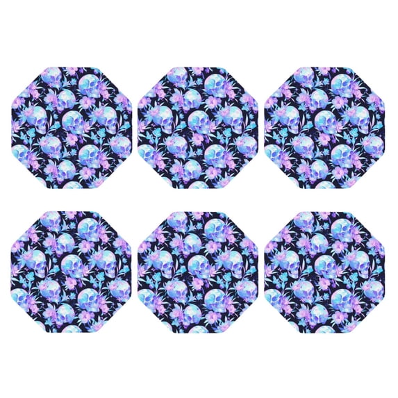 Bingfone Vintage flower Skull star Leather Drinks Coasters with Set of 6,Suitable for Home Kitchen,Coffee Cup Coasters Home Gift