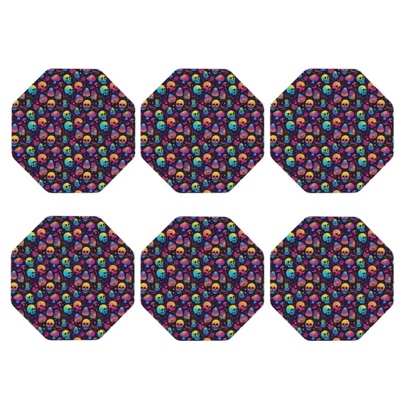Bingfone Vintage mushroom color Skull Leather Drinks Coasters with Set of 6,Suitable for Home Kitchen,Coffee Cup Coasters Home Gift