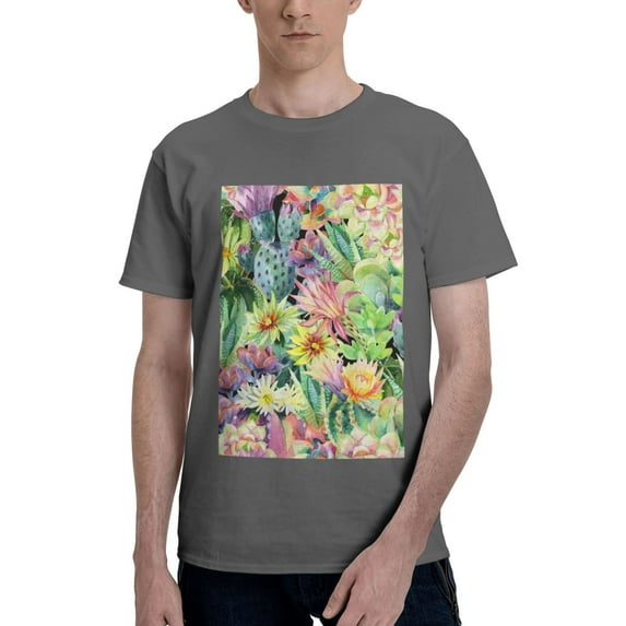 Bingfone Watercolor Blooming Cactus Men'S Loose Fit Short-Sleeve Pocket T-Shirt