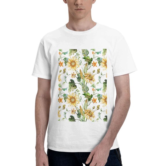 Bingfone Watercolor Bright Sunflowers Men'S Loose Fit Short-Sleeve Pocket T-Shirt