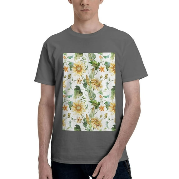 Bingfone Watercolor Bright Sunflowers Men'S Loose Fit Short-Sleeve Pocket T-Shirt