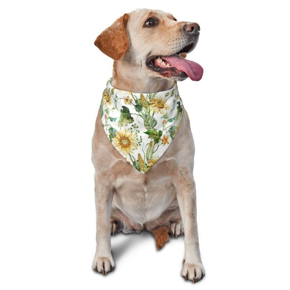 Bingfone Watercolor Bright Sunflowers-Washable Dog Scarf Triangle Adjustable Puppy Bandana Bib Handkerchief For Medium Large Dog Cat