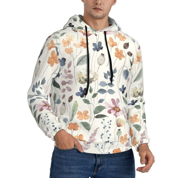 Bingfone Watercolor Floral Men's Drawstring Hoodie Long Sleeve Pocket Sweatshirts-4X-Large