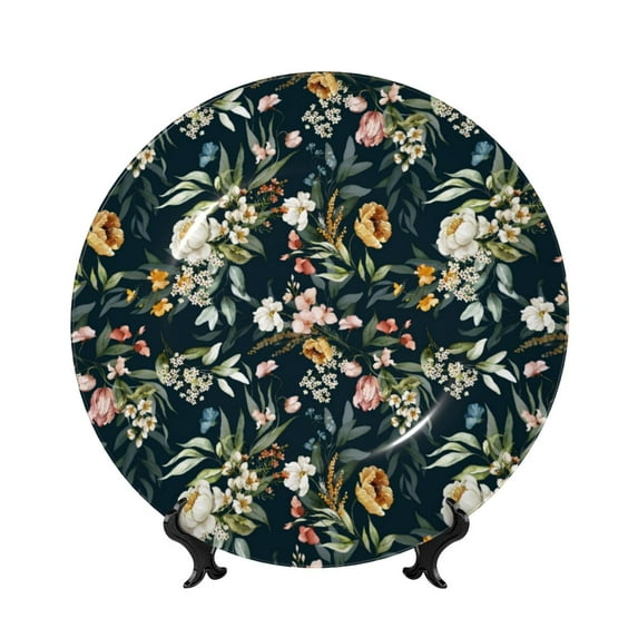 Bingfone Watercolor Floral Print Bone China Dinner Decorative Plates,Handmade Ceramic Dinner Plate with Stand for Home Club-10in