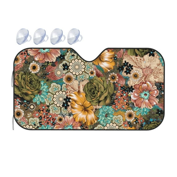 Bingfone Watercolor Flower Car Windshield Sunshade,Sun Foldable Sun Shield Sun Visor For Car - Small