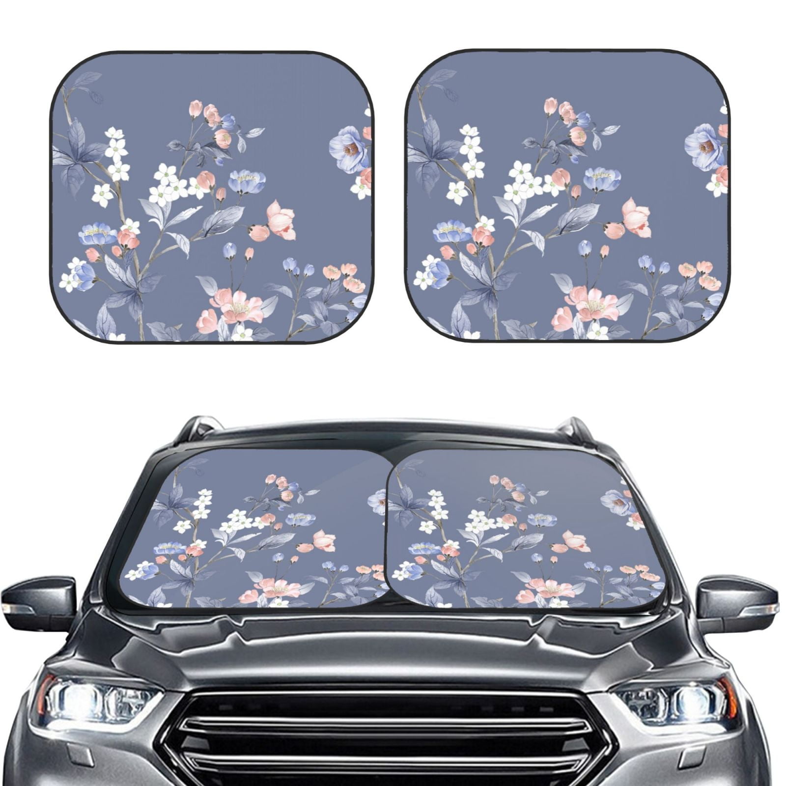 Bingfone Watercolor Flowers Butterfly Windshield Sun Shade 2-Piece ...