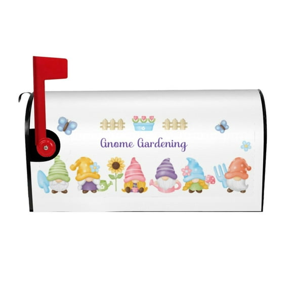 Bingfone Watercolor Gnome Garden Magnetic Mailbox Cover Standard Size For Garden Yard Outdoor Decorations-25.5x21 In