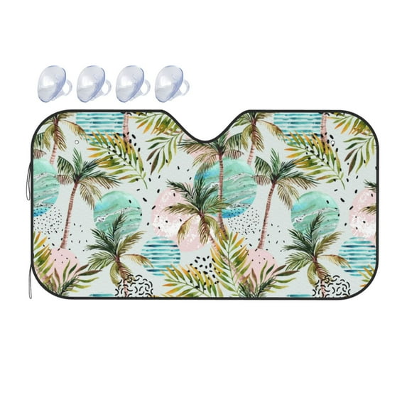 Bingfone Watercolor Palm Tree Car Windshield Sunshade,Sun Foldable Sun Shield Sun Visor For Car - Medium