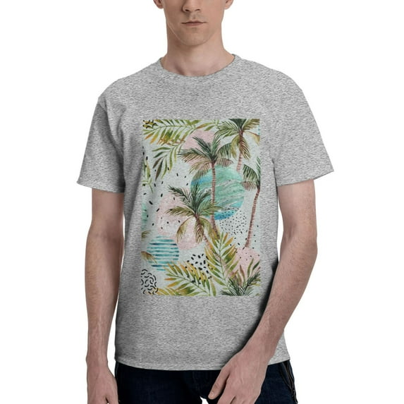 Bingfone Watercolor Palm Tree Men'S Loose Fit Short-Sleeve Pocket T-Shirt