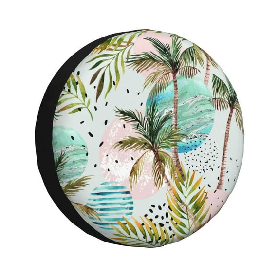 Bingfone Watercolor Palm Tree Spare Tire Cover Weatherproof Universal Wheel Protectors For Rv Camper Travel Trailer Suv Truck 17 Inch