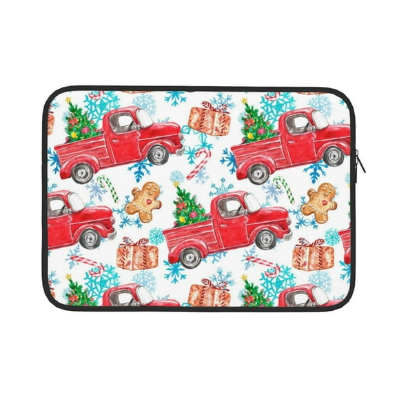 Bingfone Watercolor Red Truck And Fir Tree Laptop Sleeve Case 13 Inch, 360° Protective Computer Carrying Bag