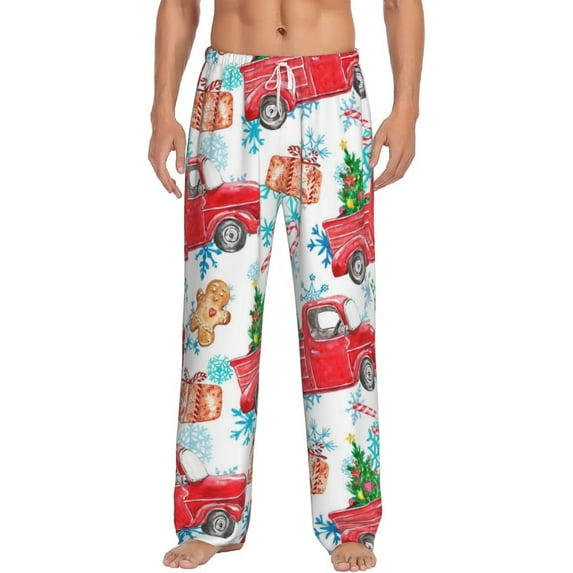 Bingfone Watercolor Red Truck And Fir Tree Mens All Over Print Sleep Pajama Pants-Large