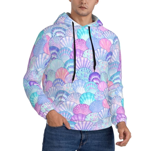 Bingfone Watercolor Sea Shells 1 Men's Drawstring Hoodie Long Sleeve Pocket Sweatshirts-X-Large
