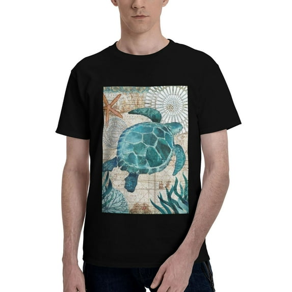 Bingfone Watercolor Sea Turtle Men'S Loose Fit Short-Sleeve Pocket T-Shirt