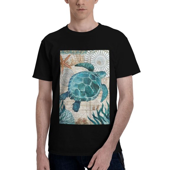 Bingfone Watercolor Sea Turtle Men'S Loose Fit Short-Sleeve Pocket T-Shirt