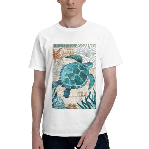 Bingfone Watercolor Sea Turtle Men'S Loose Fit Short-Sleeve Pocket T-Shirt