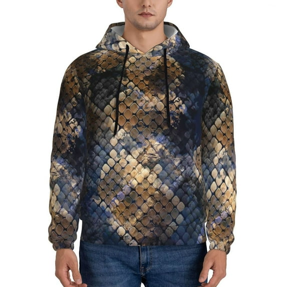 Bingfone Watercolor Snake Skin Men'S Drawstring Hoodie Long Sleeve Pocket Sweatshirts-Large