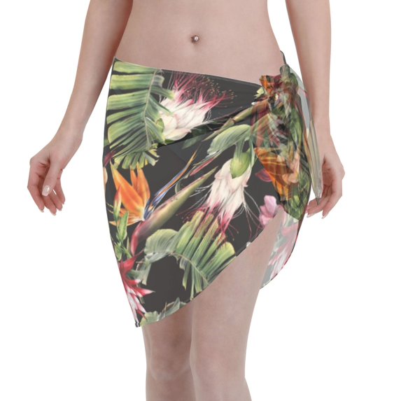 Bingfone Watercolor Tropical Flowers Women's Sarong Swimsuit Cover Ups Bathing Suit Coverups Chiffon Beach Wrap Skirts