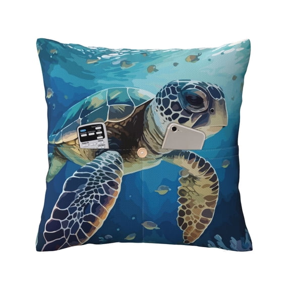 Bingfone Watercolor Turtle Linen Throw Pillow Covers Cushion Case Pocket Button Vintage Farmhouse Pillowcase-16"x16"