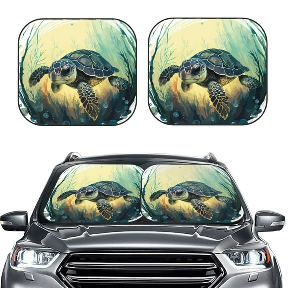 Bingfone Watercolor Turtle3 Windshield Sun Shade 2-Piece Foldable Car Front Window Sunshade for Most Sedans SUV Truck-Small