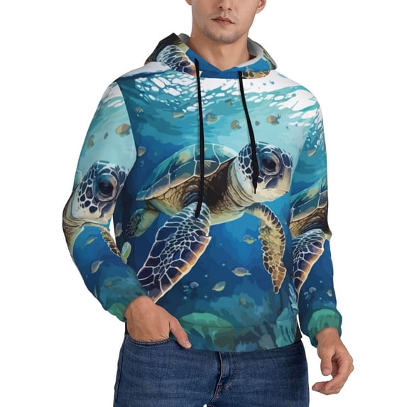 Bingfone Watercolor Turtle4 Men's Drawstring Hoodie Long Sleeve Pocket Sweatshirts-Large