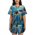 thumbnail image 1 of Bingfone Watercolor Turtle4 Print Pajamas Sets for Women Soft Short-Sleeved Pjs with Lounge Shorts Two Piece Sleepwear, 1 of 8