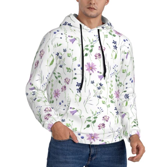 Bingfone Watercolor Wildflower Men's Drawstring Hoodie Long Sleeve Pocket Sweatshirts-XX-Large