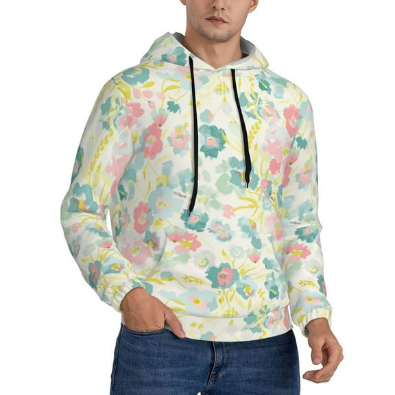 Bingfone Watercolor Wildflowers Men's Drawstring Hoodie Long Sleeve Pocket Sweatshirts-XX-Large