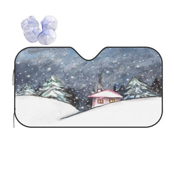 Bingfone Watercolor Winter Landscape For Christmas Car Windshield Sun Shade Protector Keep Your Vehicle Cool Sun Shield Visor Cover Foldable For Car Truck Suv-Medium