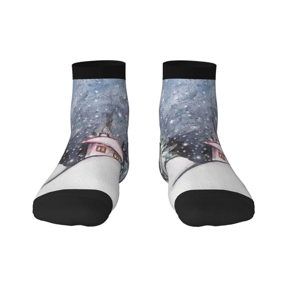 Bingfone Watercolor Winter Landscape For Christmas Design Patterned Men'S Women'S Casual Cotton Socks
